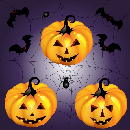 Halloween pumpkin with spider and bat nightのイラスト素材