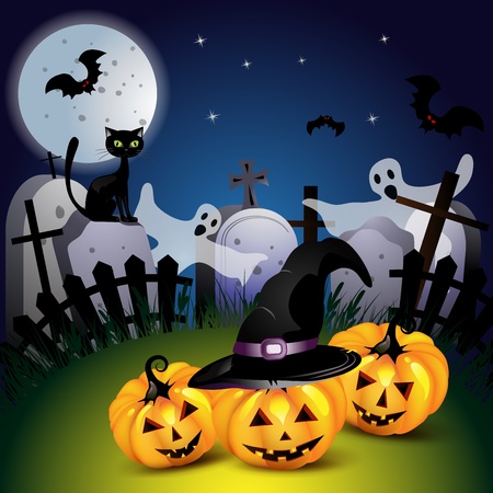 Halloween with pumpkin ,ghost and batのイラスト素材