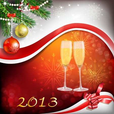 Glass of champagne with Christmas decoration for year 2013のイラスト素材