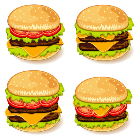 Illustration of various burgers のイラスト素材
