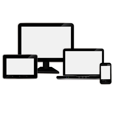 Realistic laptop, tablet computer, monitor and mobile phone templateのイラスト素材