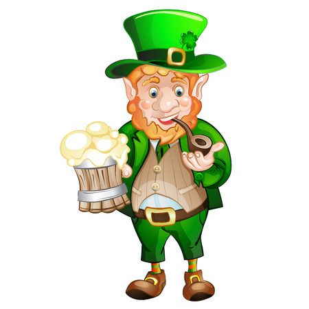 Cute fat Leprechaun with a pot of ale foam   St  Patrick's Dayのイラスト素材