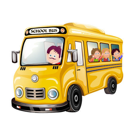 Illustration of happy children on school busのイラスト素材