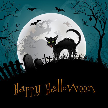 Halloween Party Background.Illustration with  cat .のイラスト素材