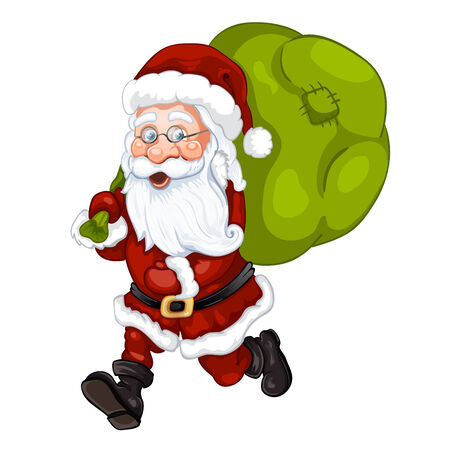 Santa Claus running with the bag of the presentsのイラスト素材