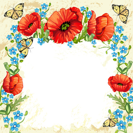 Background with poppies and butterfliesのイラスト素材