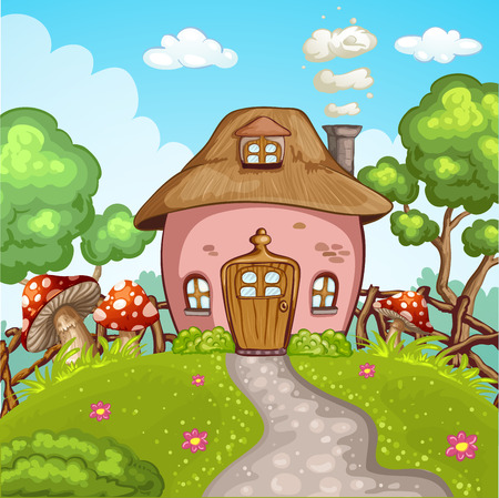Cute little house with gardenのイラスト素材