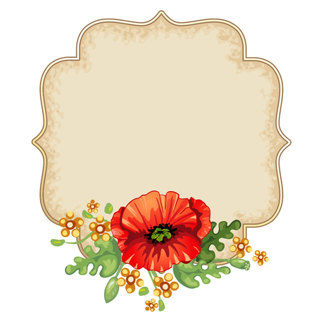Vintage floral frame with red poppiesのイラスト素材