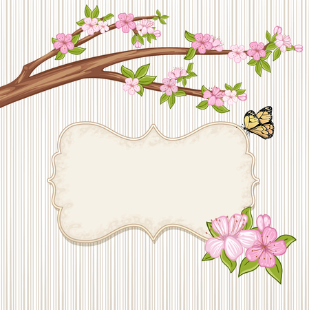 Springtime background . Cherry blossom, branch with pink flowers.のイラスト素材