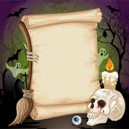 Halloween banner with empty paper scrollのイラスト素材