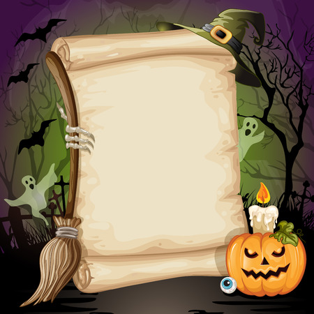 Halloween banner with empty paper scrollのイラスト素材