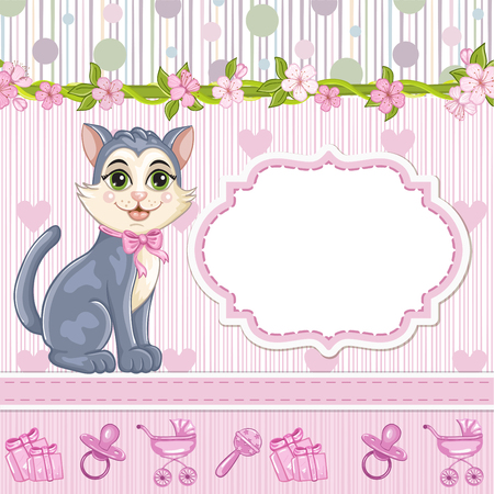 Baby shower invitation for girl with kittenのイラスト素材