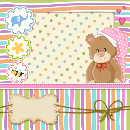 Teddy bear for baby girl . Baby shower invitationのイラスト素材