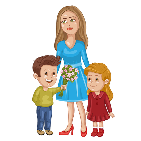 Cute card with mother and children. Mother's day greeting cardのイラスト素材