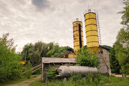 Old small concrete plant abandoned by humans and reclaimed by nature.の写真素材