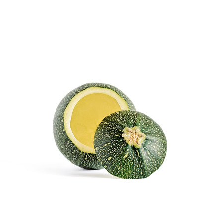 Eight ball squash with cut top and scooped out pulp isolated on white.の写真素材