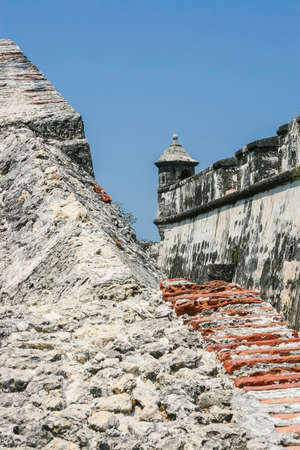 Wall and bartizan at San Fernando de Bocachica Fortの写真素材
