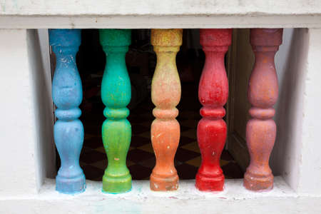 Colorful antique balusters in Cartagena de Indiasの写真素材