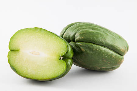 Chayote (Sechium edule) isolated in white backgroundの写真素材