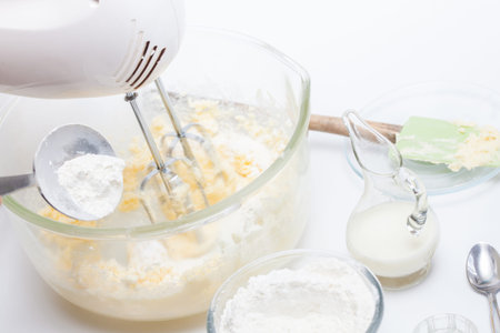 Butter Cookies Preparation : Adding flour for cookies dough preparation