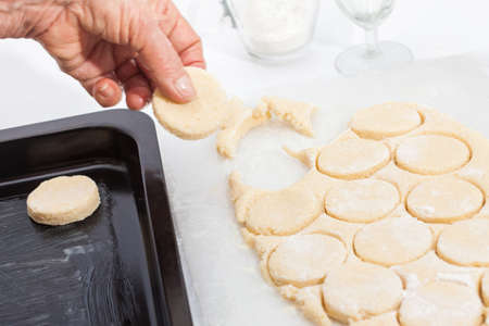 Butter Cookies Preparation : Round cut of cookie's doughの写真素材