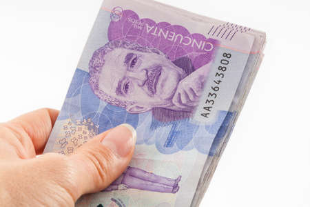 Close up of a woman handling moneyの写真素材