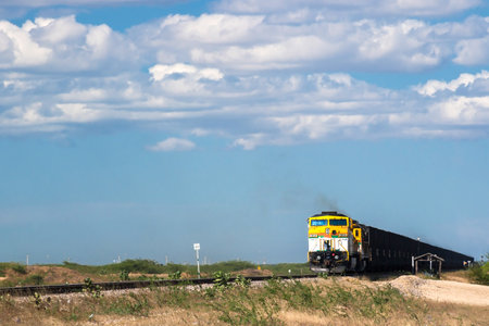 Cerrejon train driving through Guajira Desert, Colombiaのeditorial素材