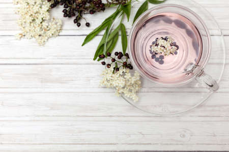 Elderberry (Sambucus nigra) infusion in waterの写真素材