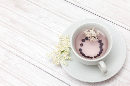 Elderberry (Sambucus nigra) infusion in waterの写真素材