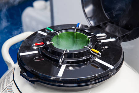 Liquid nitrogen cryogenic tank at life sciences laboratoryの写真素材