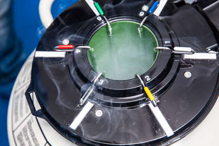 Liquid nitrogen cryogenic tank at life sciences laboratoryの写真素材