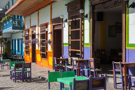 Colorful houses in colonial city Jardin, Antoquia, Colombia, South Americaのeditorial素材