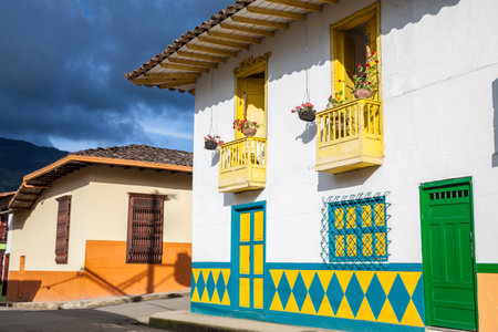 Colorful houses in colonial city Jardin, Antoquia, Colombia, South Americaのeditorial素材
