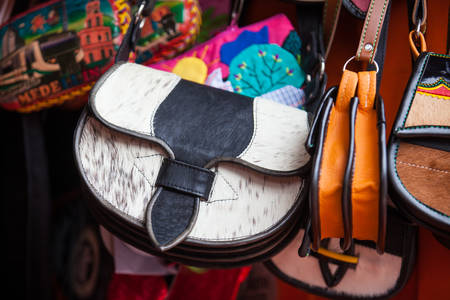 Colombian traditional leather satchel from the Antioquia Region called Carrielの写真素材