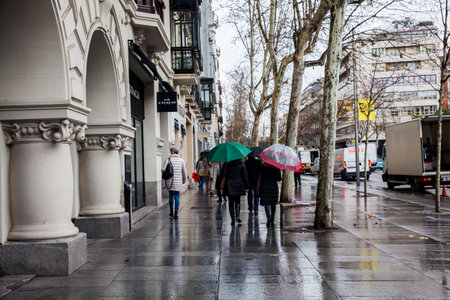 Serrano street on a rainy winter dayのeditorial素材