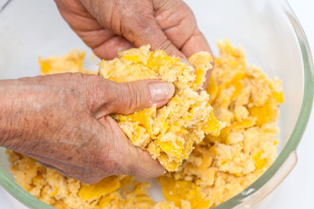 Preparation of plantain croquettes stuffed with pork cracklings