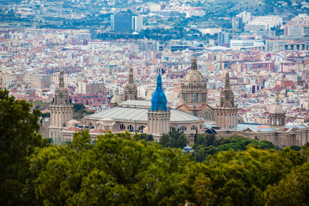 National art Museum of Catalonia and Barcelona city seen from Montjuic Castleのeditorial素材