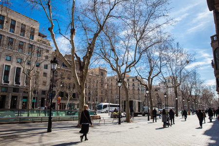 Famous Passeig de Gracia Avenue in Barcelona Spain