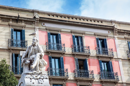 Monument to the Dramaturge Frederic Soler located in the Theater Square in Barcelona Spainのeditorial素材