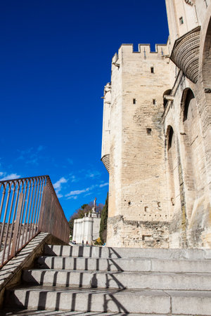 The Papal palace one of the biggest gothic buildings in Europe at Avignon Franceのeditorial素材