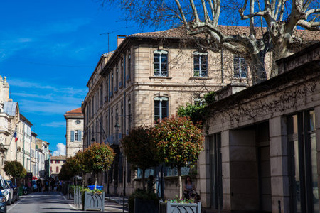 AVIGNON, FRANCE - MARCH, 2018: Street of the Avignon old city in winterのeditorial素材