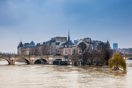 PARIS, FRANCE - MARCH, 2018: The Seine river, Pont Neuf  and the island of the city in Paris Franceのeditorial素材
