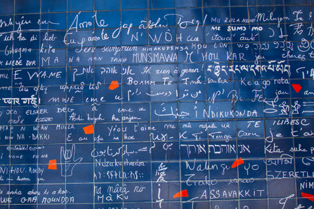 I Love You Wall located at the famous Parisian Montmartre neighborhood in winterのeditorial素材