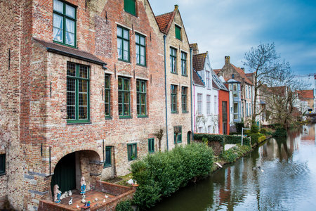 Canals of the historical and beautiful Bruges town in Belgiumのeditorial素材