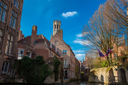 Canals of the historical and beautiful Bruges town in Belgiumのeditorial素材