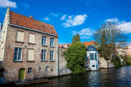 Canals of the historical and beautiful Bruges town in Belgiumのeditorial素材