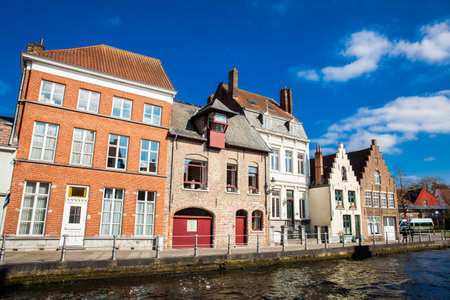 Canals of the historical and beautiful Bruges town in Belgiumのeditorial素材