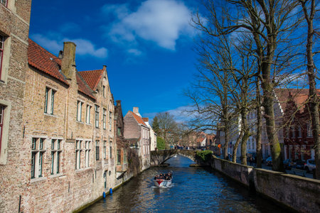 Canals of the historical and beautiful Bruges town in Belgiumのeditorial素材