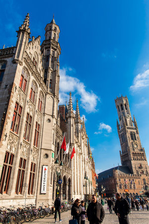 Market Place, Historium, Belfry of Brugesのeditorial素材