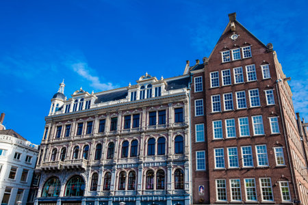 Buildings around Dam Square at the Old Central district in Amsterdam